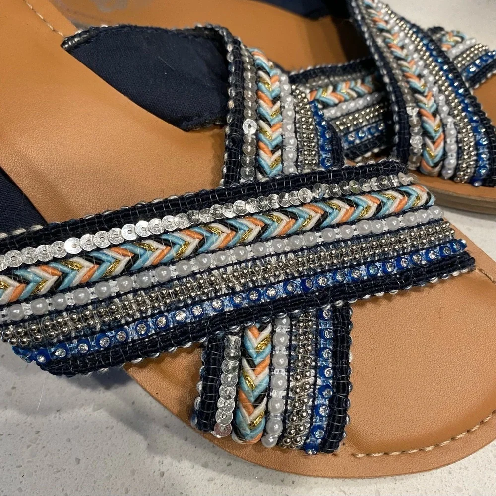 Fergalicious Starlit Criss Cross Sequin‎ & Beaded Sandals Women’s 6.5